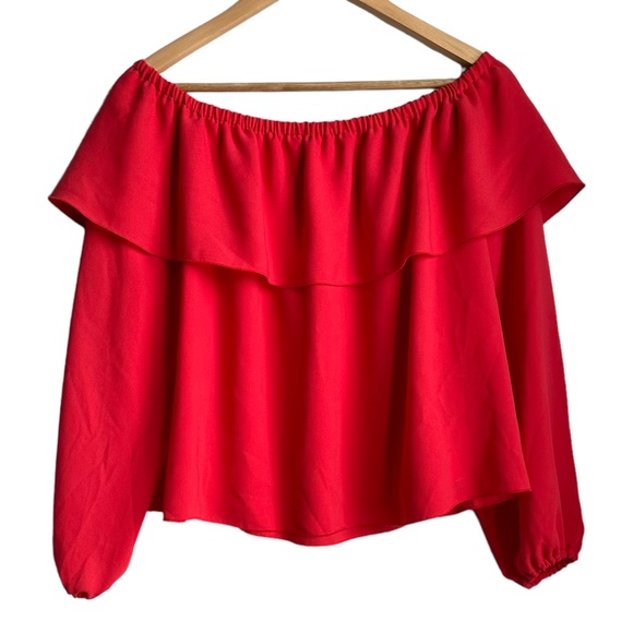 Aritzia Wilfred Off the Should Ruffle Morel Blouse Bright Red - Size Large - Picture 1 of 8